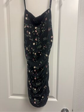 Revamped Black Floral Mini Dress with Pink & Cream Accents